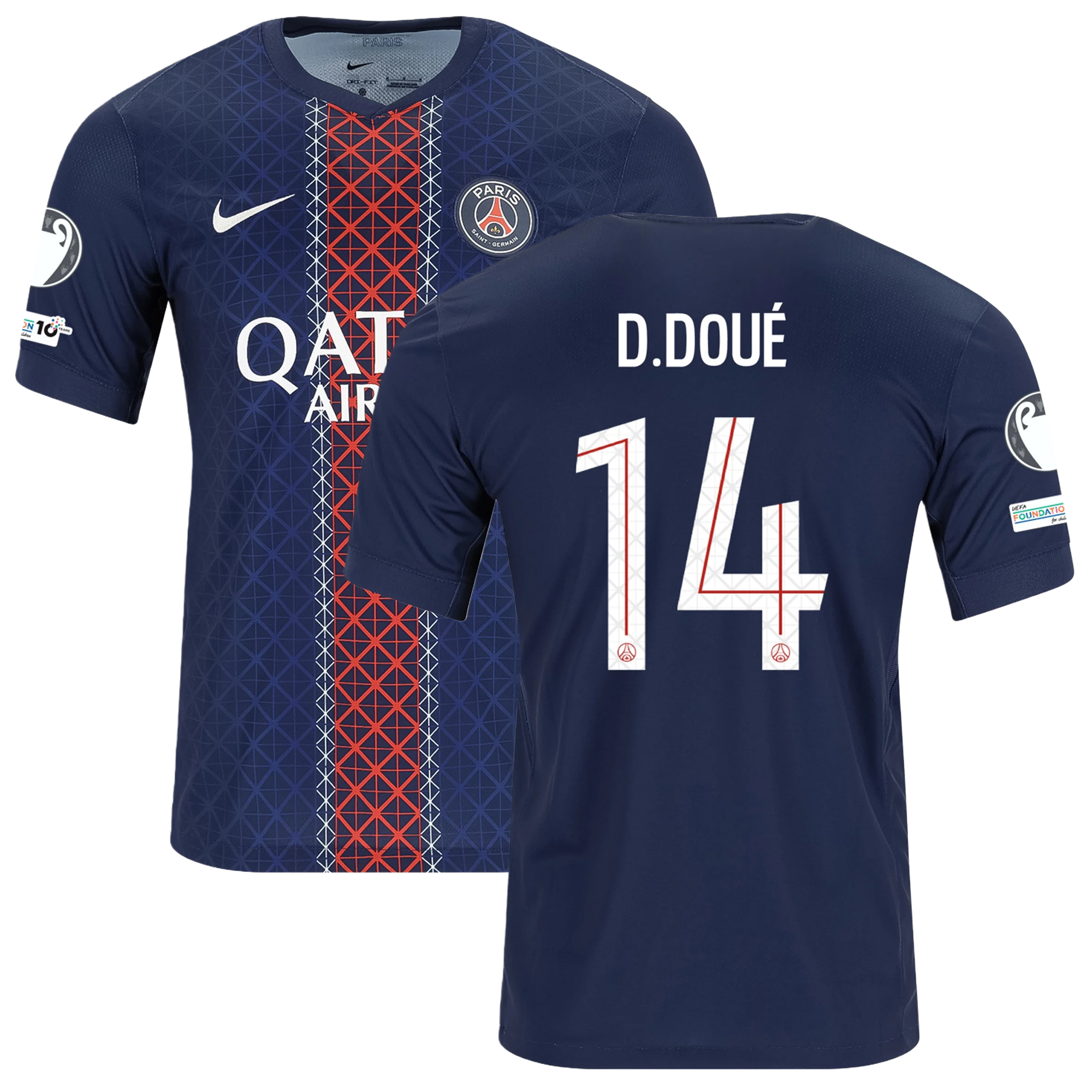Mens 14 Désiré Doué PSG 2025-26 Home Jersey Football Shirt
