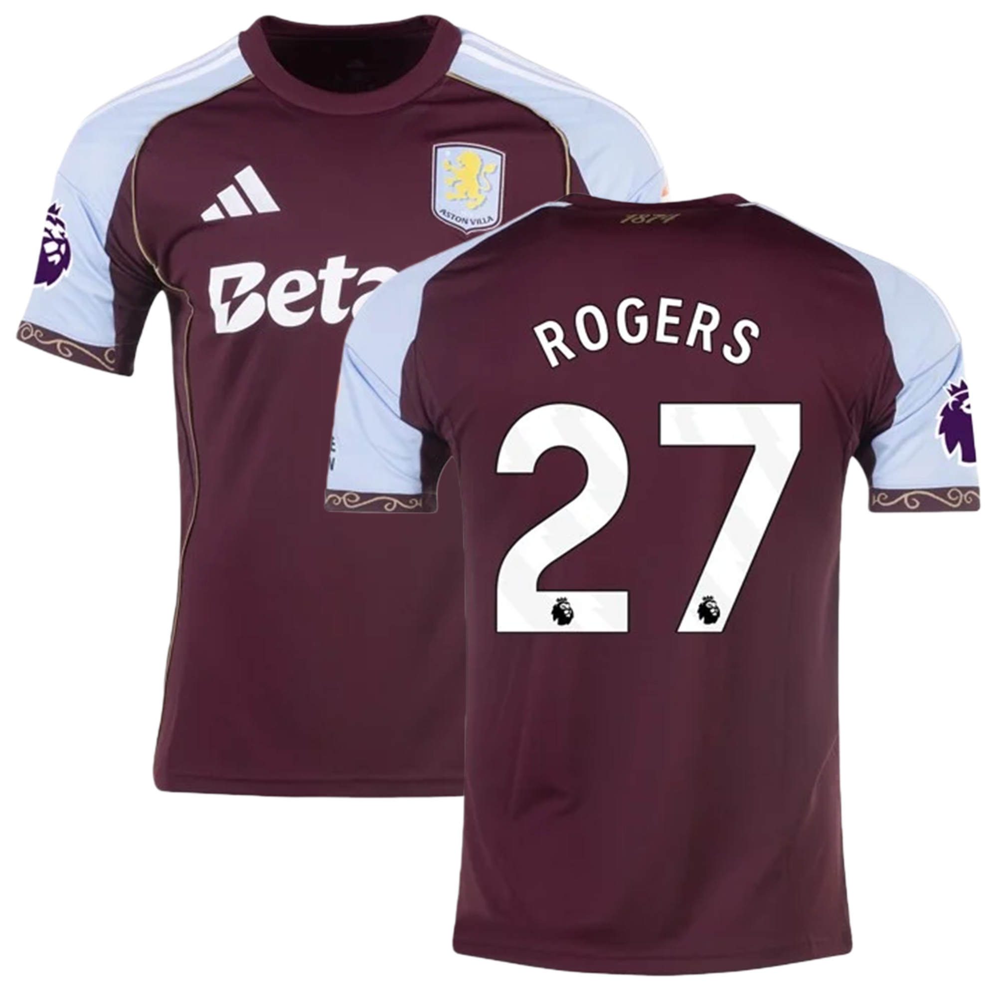 Mens 27 Morgan Rogers Aston Villa Home Jersey 2025-26 Football Shirt