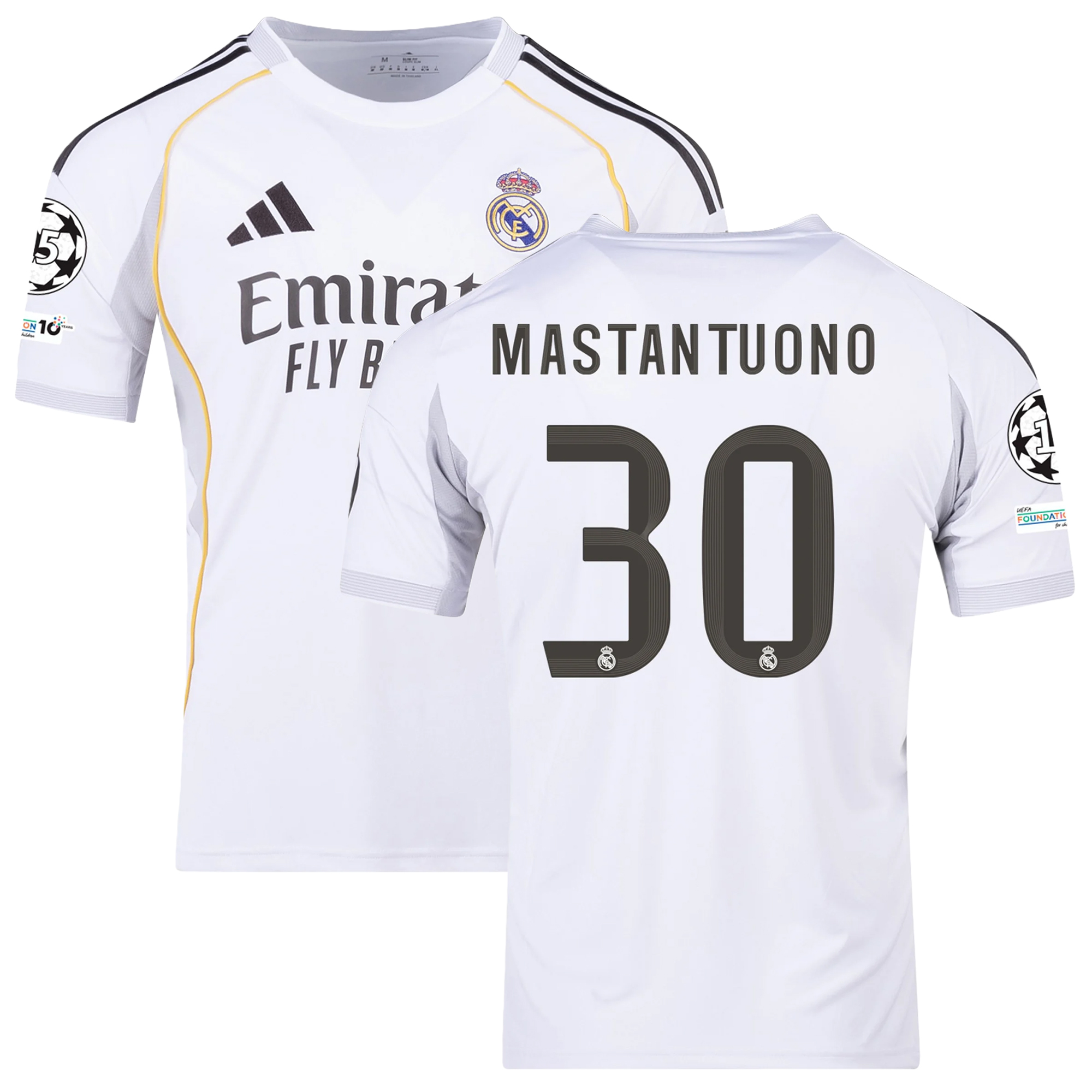 Mens 30 Franco Mastantuono Real Madrid 2025-26 Home Jersey Football Shirt