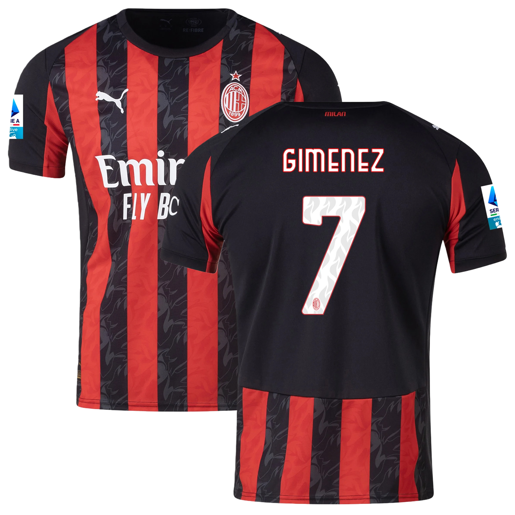 Mens 7 Santiago Giménez AC Milan 2025-26 Home Jersey Football Shirt