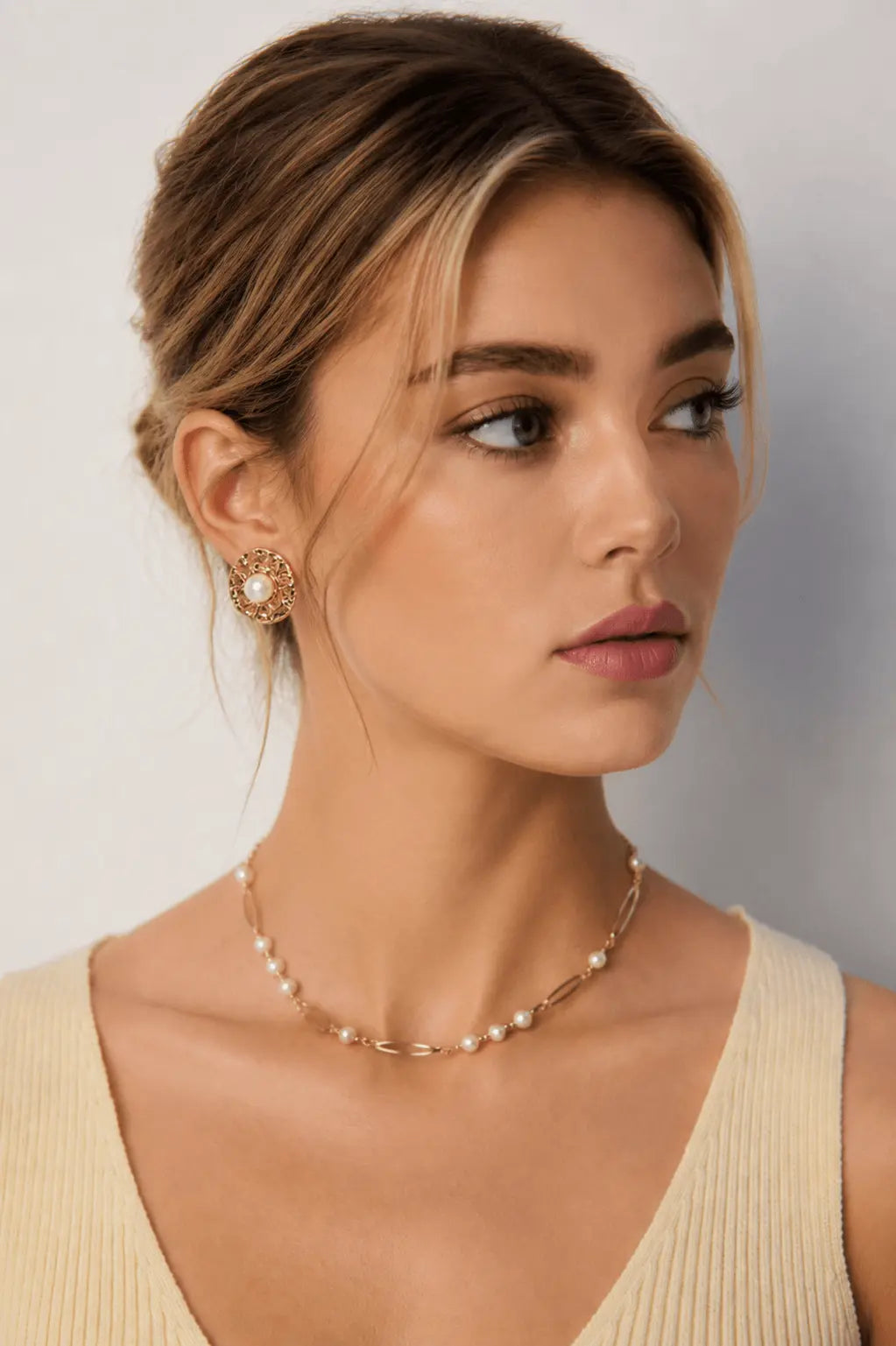 Freshwater Pearl Open Oval Link Station Necklace 925 Silver Gold 38cm Irregular Beauty Pearl