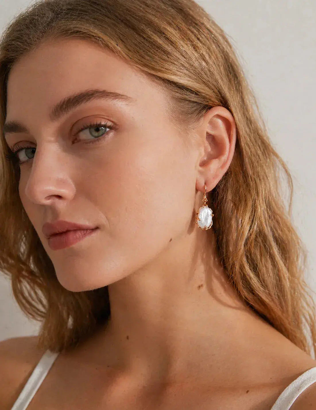 Rose Gold Baroque Pearl Drop Earrings 925 Silver Organic Claw Setting Irregular Beauty Pearl