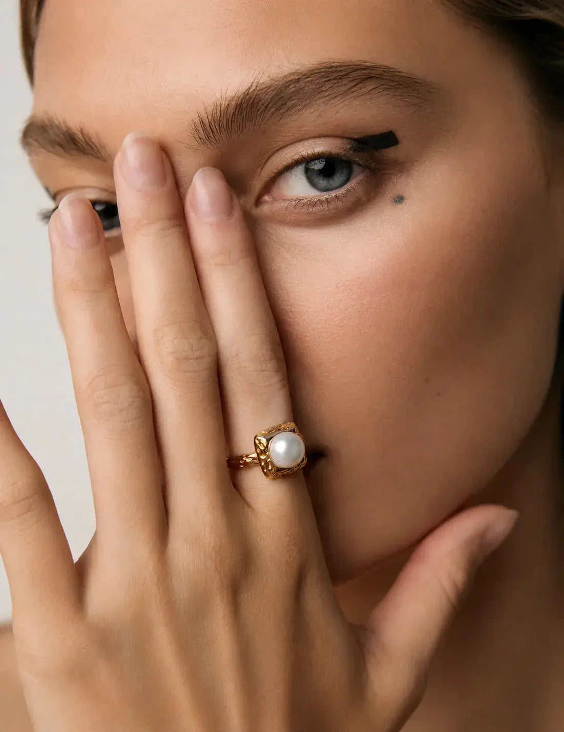 S925 Silver Molten Square Natural Pearl Statement Ring Vintage Gold Irregular Beauty Pearl