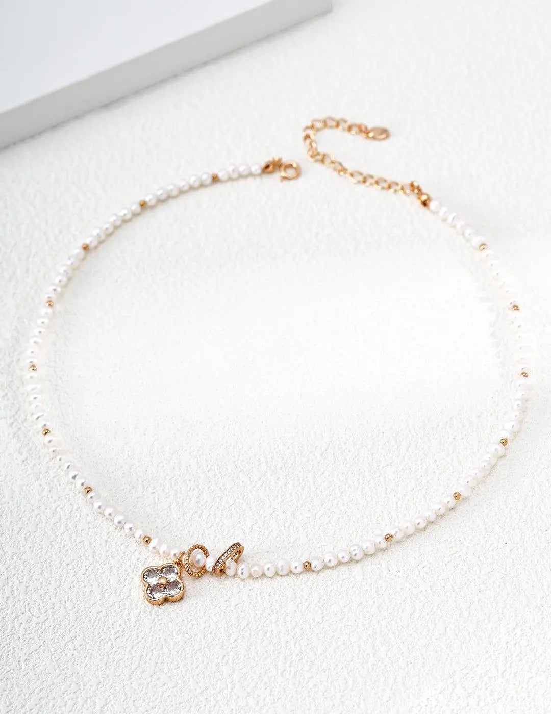 Gold Pearl Clover Necklace 925 Silver CZ Freshwater Pearls Irregular Beauty Pearl