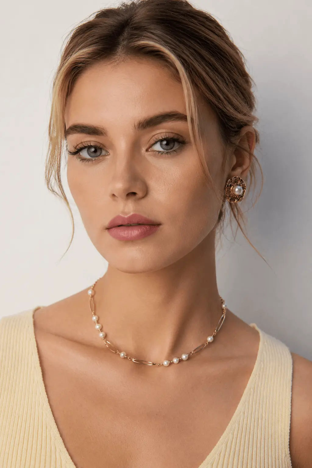 Freshwater Pearl Open Oval Link Station Necklace 925 Silver Gold 38cm Irregular Beauty Pearl