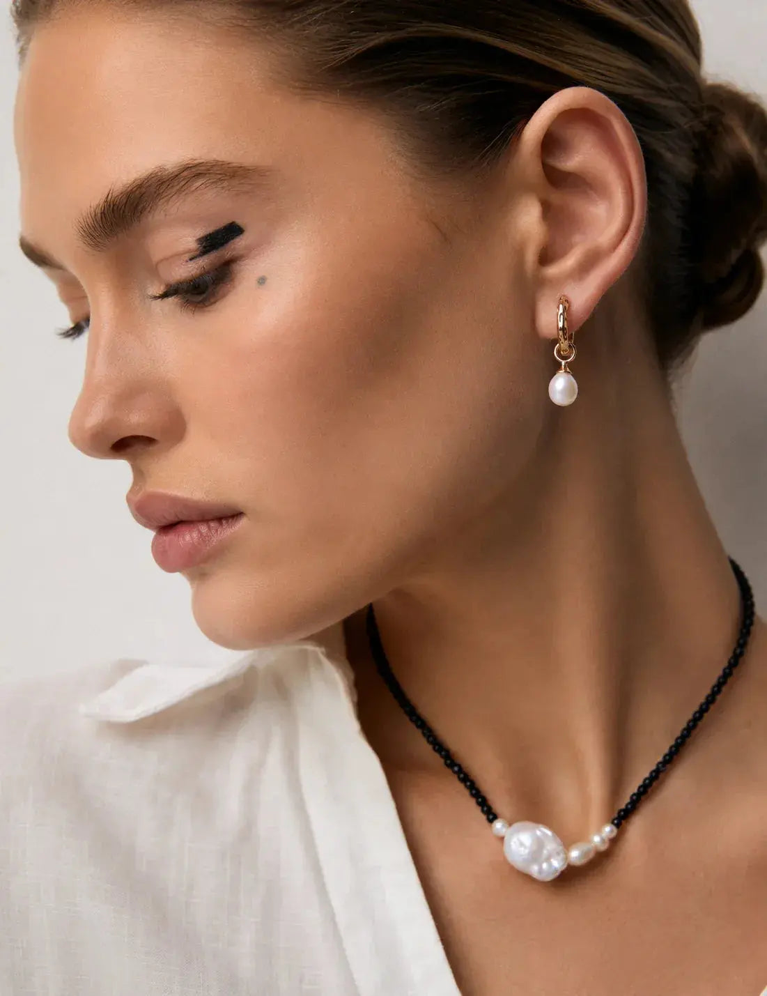 Gold Hammered Hoop Earrings Freshwater Pearl Drop 925 Silver 3cm Irregular Beauty Pearl