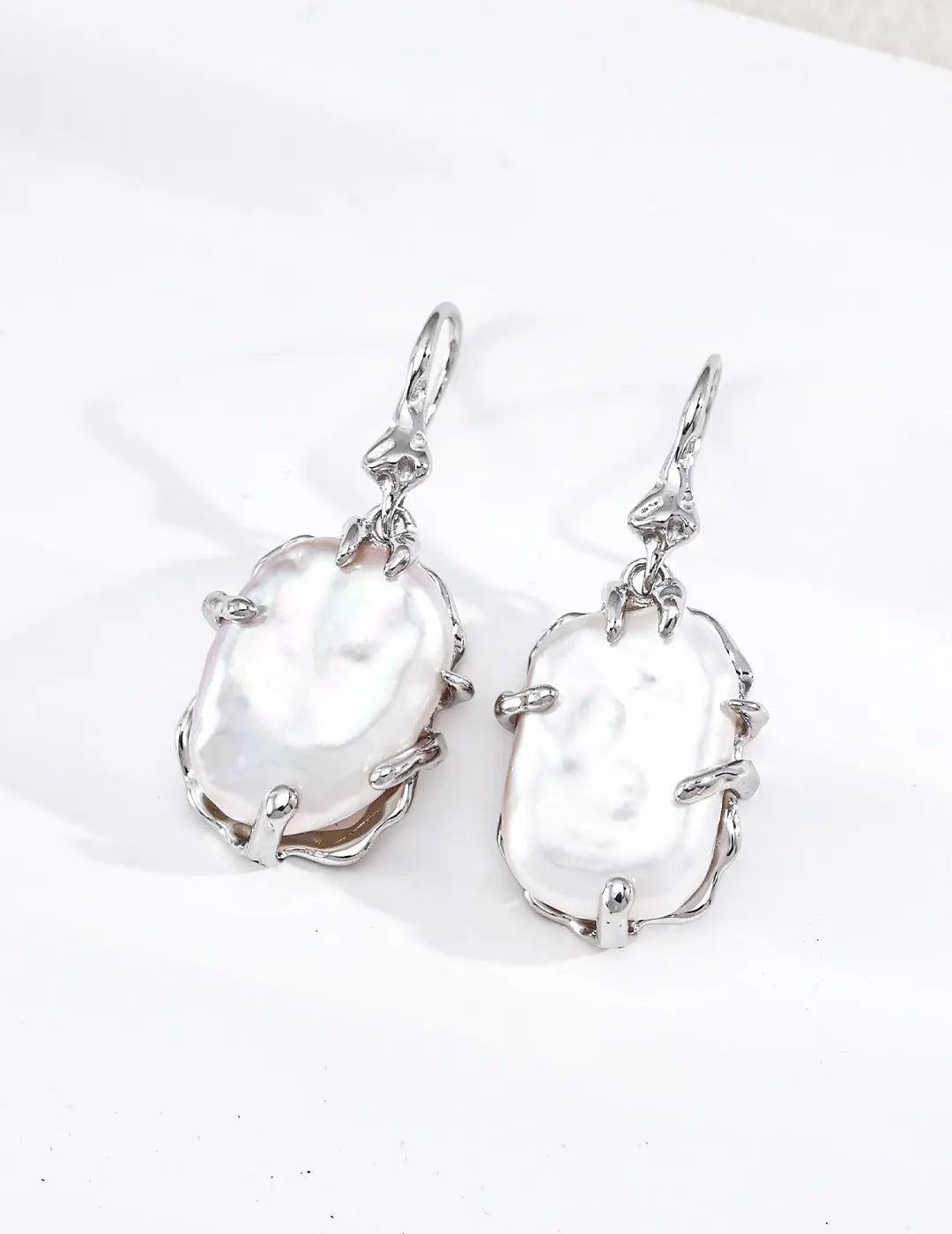Rose Gold Baroque Pearl Drop Earrings 925 Silver Organic Claw Setting Irregular Beauty Pearl