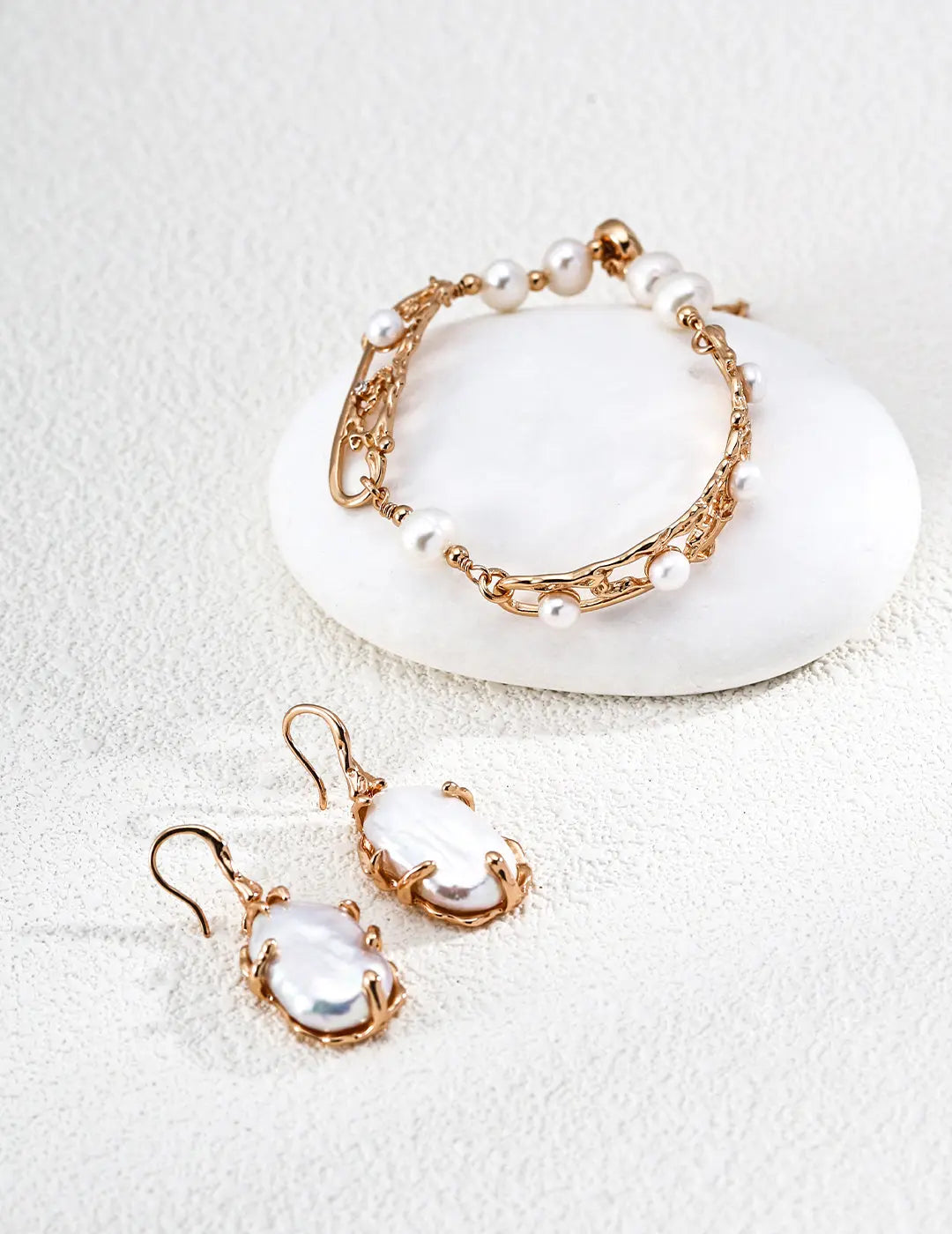 Rose Gold Baroque Pearl Drop Earrings 925 Silver Organic Claw Setting Irregular Beauty Pearl