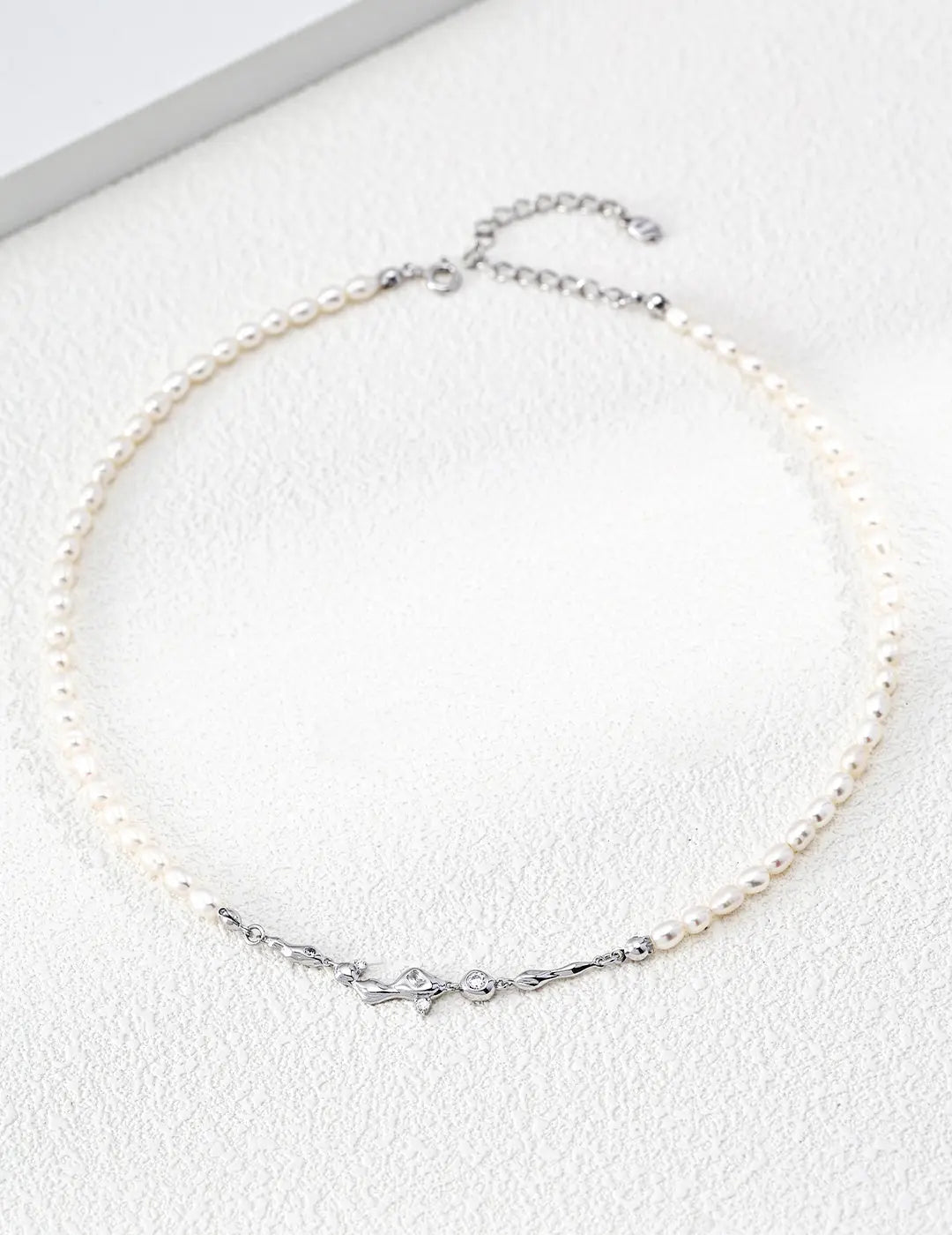 Dainty Freshwater Pearl & CZ Bar Necklace Gold Silver 38cm Adjustable Irregular Beauty Pearl