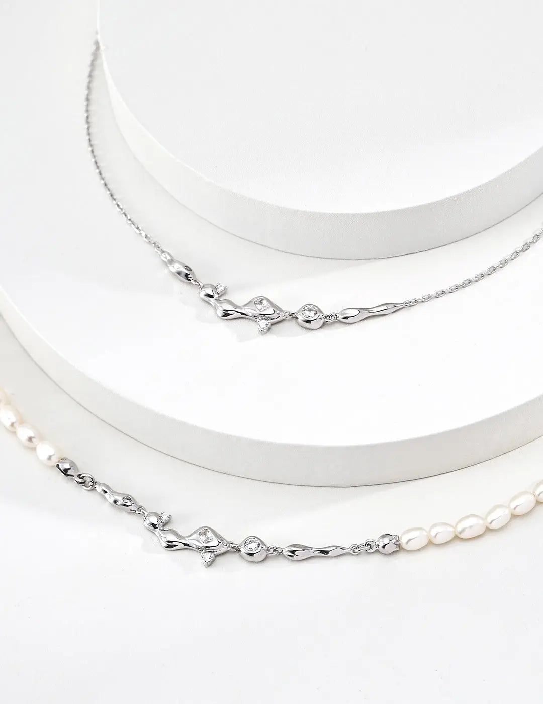 Dainty Freshwater Pearl & CZ Bar Necklace Gold Silver 38cm Adjustable Irregular Beauty Pearl