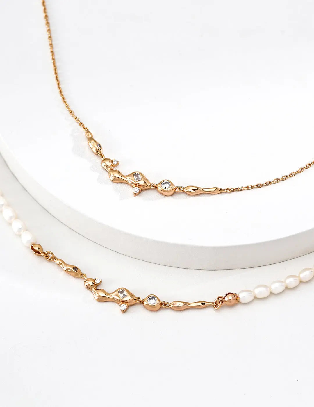 Dainty Freshwater Pearl & CZ Bar Necklace Gold Silver 38cm Adjustable Irregular Beauty Pearl