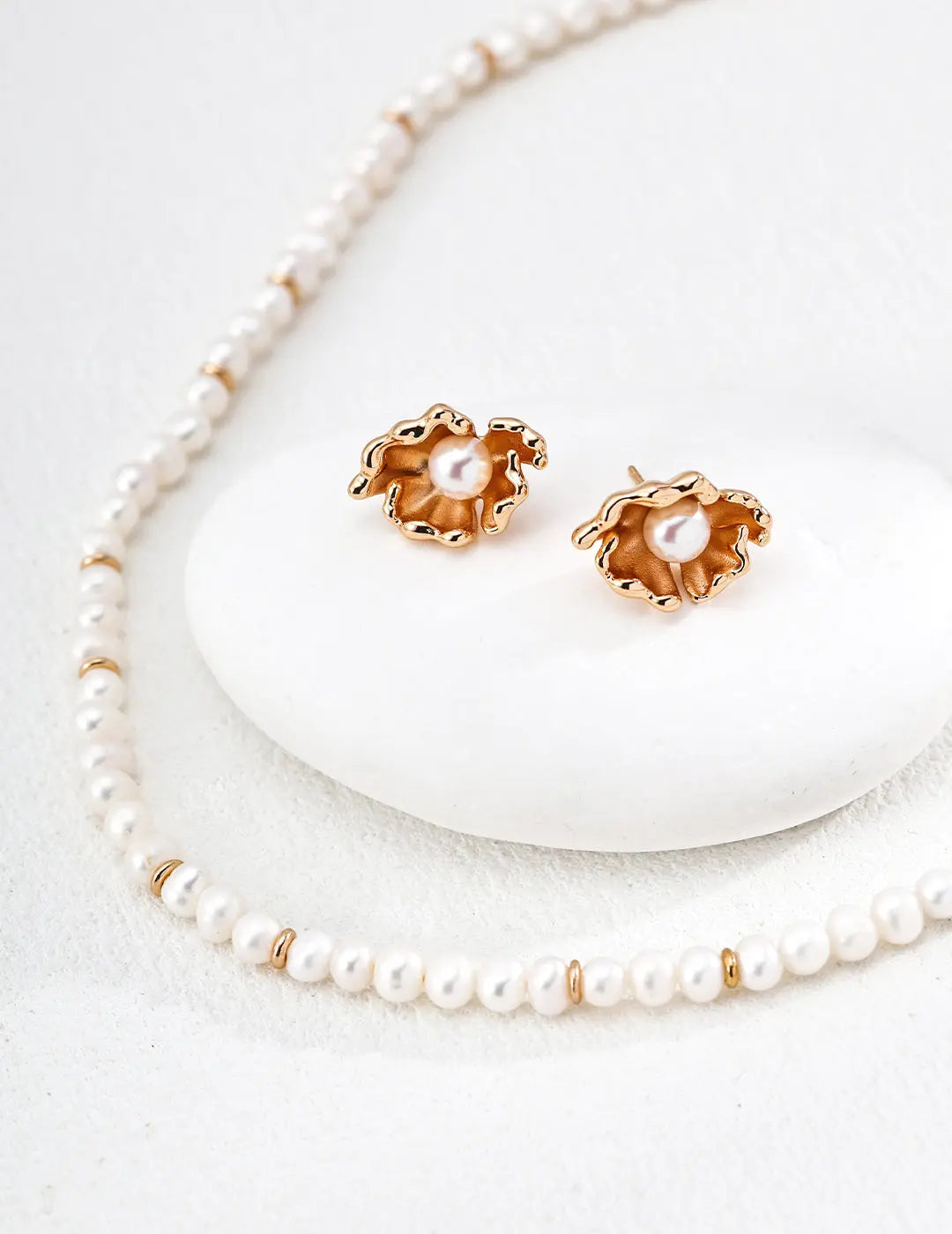 Freshwater Pearl Gold Ring Bead Necklace 925 Silver Choker 38cm Irregular Beauty Pearl