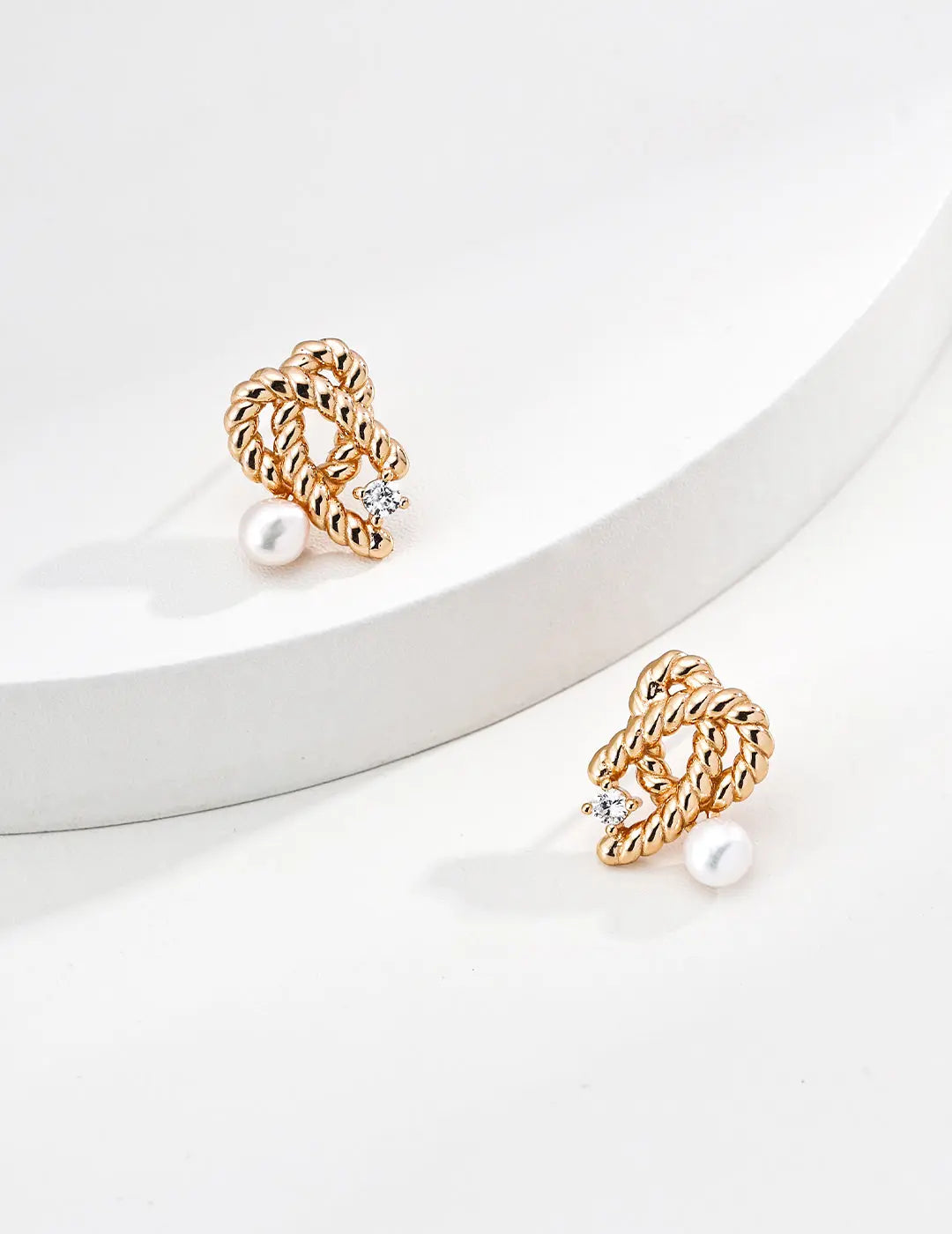 Freshwater Pearl Twisted Rope Knot Stud Earrings 925 Silver Vintage Gold Irregular Beauty Pearl