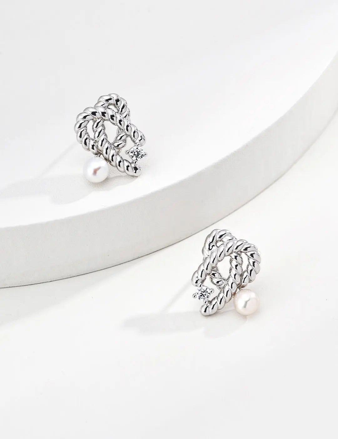Freshwater Pearl Twisted Rope Knot Stud Earrings 925 Silver Vintage Gold Irregular Beauty Pearl