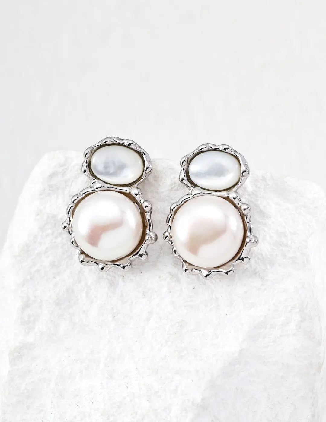 Freshwater Pearl Tiger Eye Stone Stud Earrings 925 Silver Vintage Gold 20mm Irregular Beauty Pearl