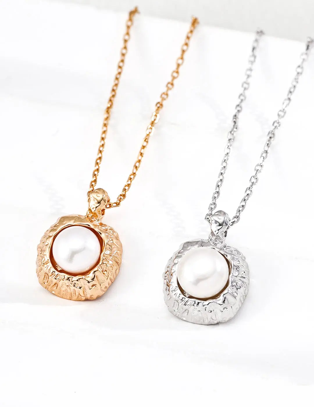 Freshwater Pearl Hammered Halo Pendant 925 Silver Necklace Vintage Gold 40cm Irregular Beauty Pearl