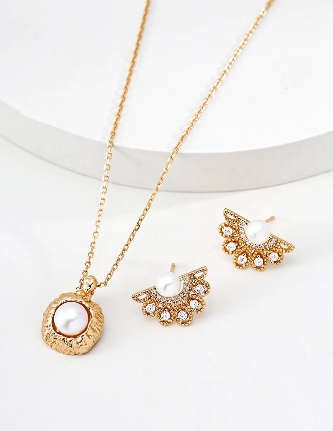 Freshwater Pearl Hammered Halo Pendant 925 Silver Necklace Vintage Gold 40cm Irregular Beauty Pearl