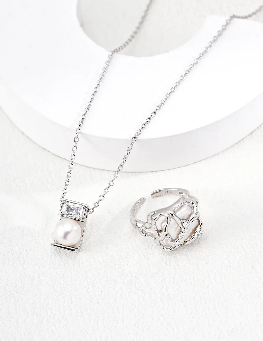 Freshwater Pearl CZ Square Cube Pendant 925 Silver Necklace Vintage Gold 40cm Irregular Beauty Pearl
