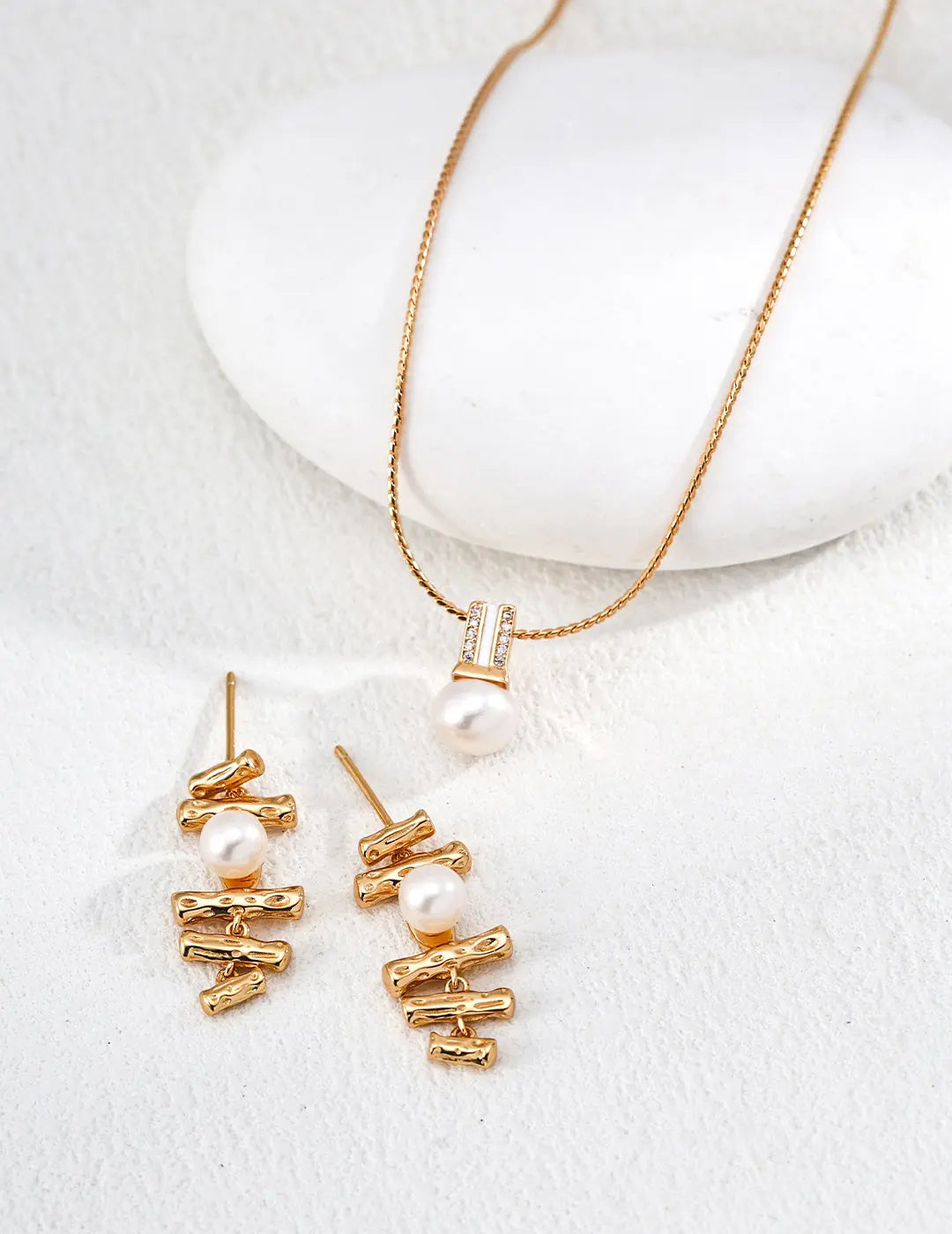 Freshwater Pearl CZ Bar Pendant 925 Silver Minimalist Necklace Gold Irregular Beauty Pearl