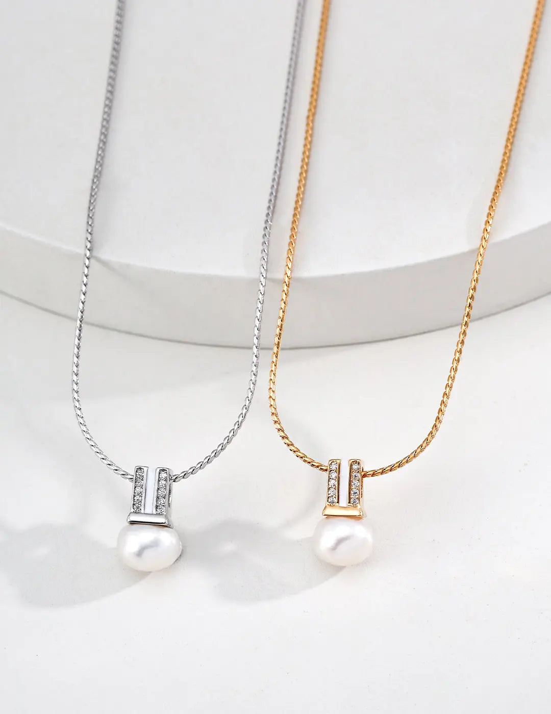 Freshwater Pearl CZ Bar Pendant 925 Silver Minimalist Necklace Gold Irregular Beauty Pearl