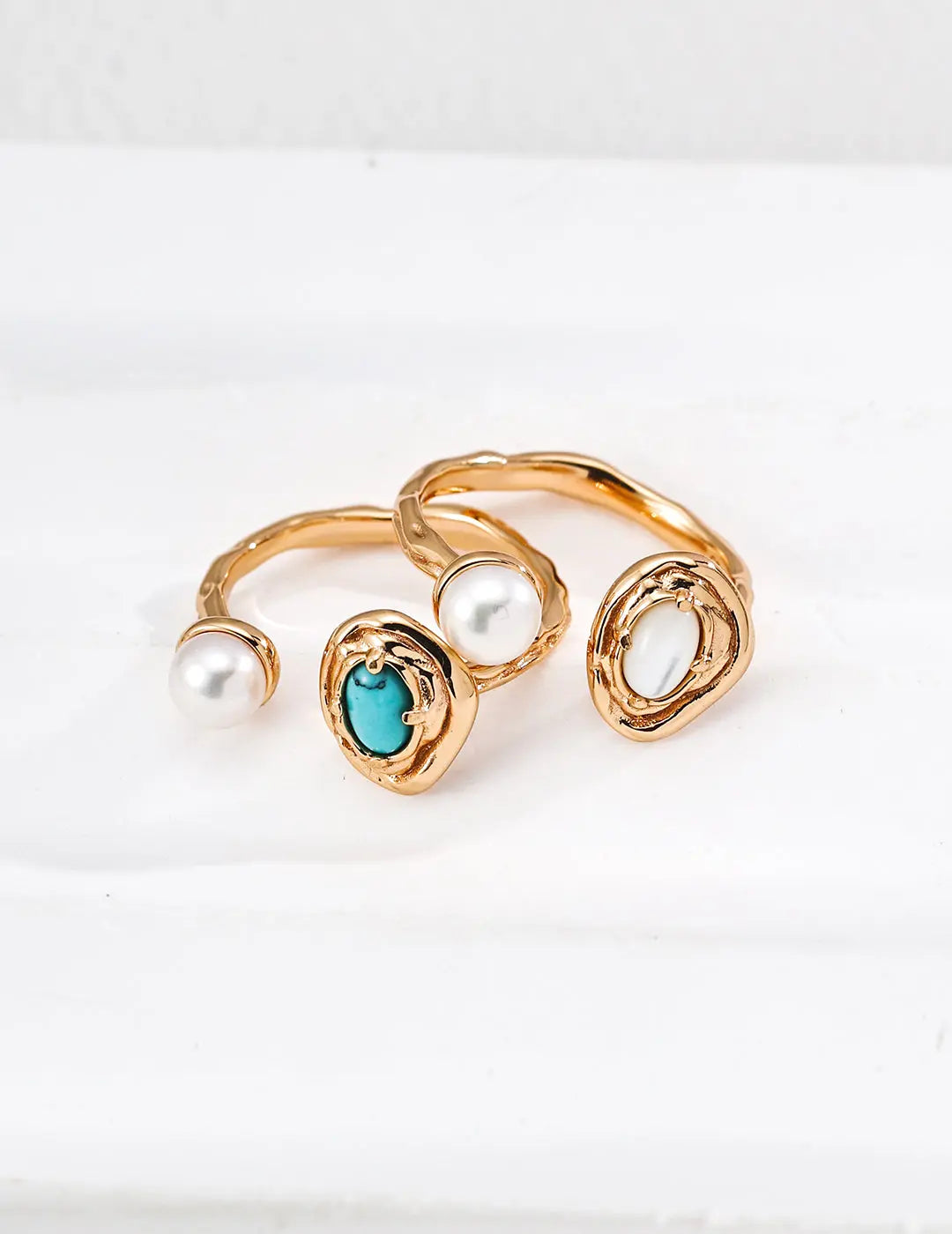 Freshwater Pearl Turquoise Open Ring 925 Silver Lava Dual Stone Gold Irregular Beauty Pearl