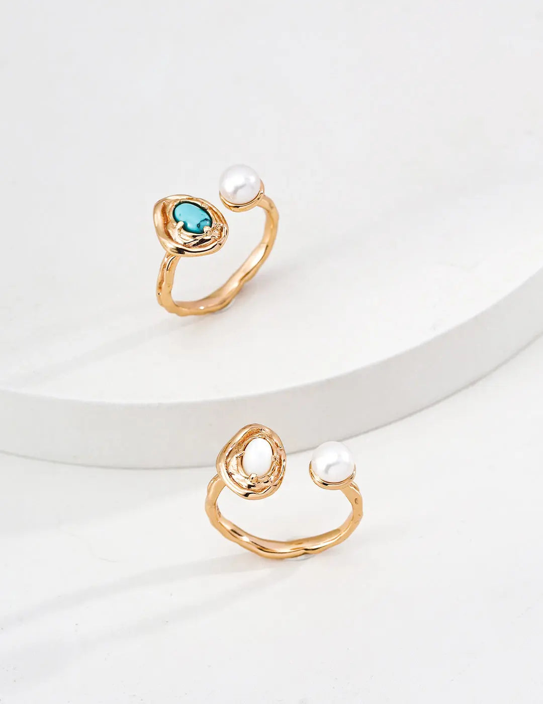 Freshwater Pearl Turquoise Open Ring 925 Silver Lava Dual Stone Gold Irregular Beauty Pearl