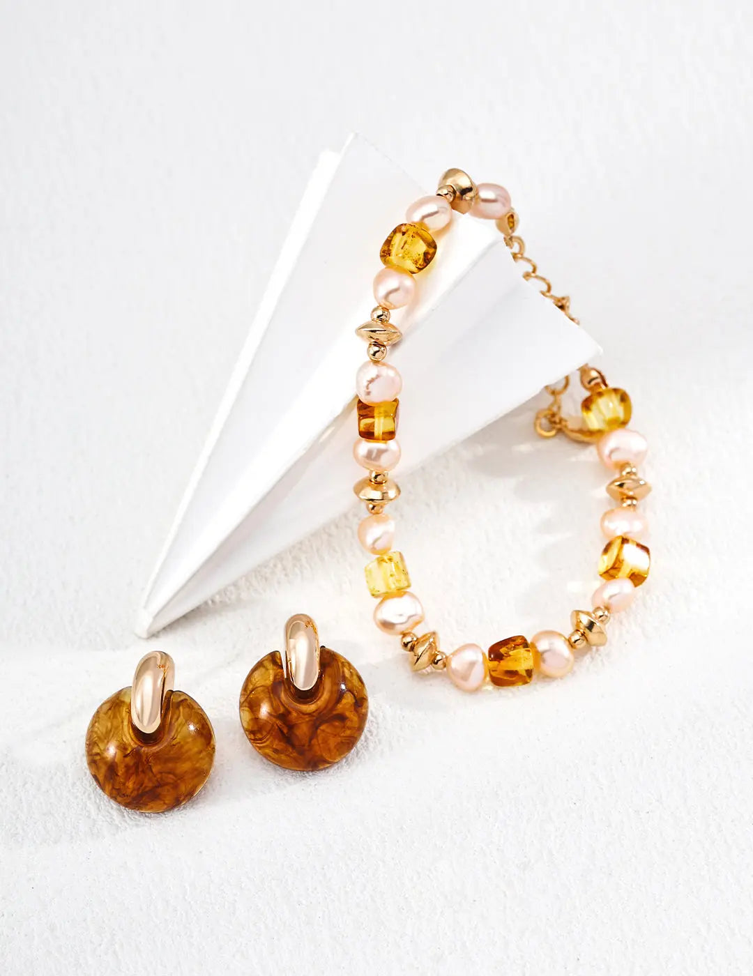 Freshwater Pearl & Natural Amber 925 Silver Beaded Bracelet Vintage Gold 16cm Irregular Beauty Pearl