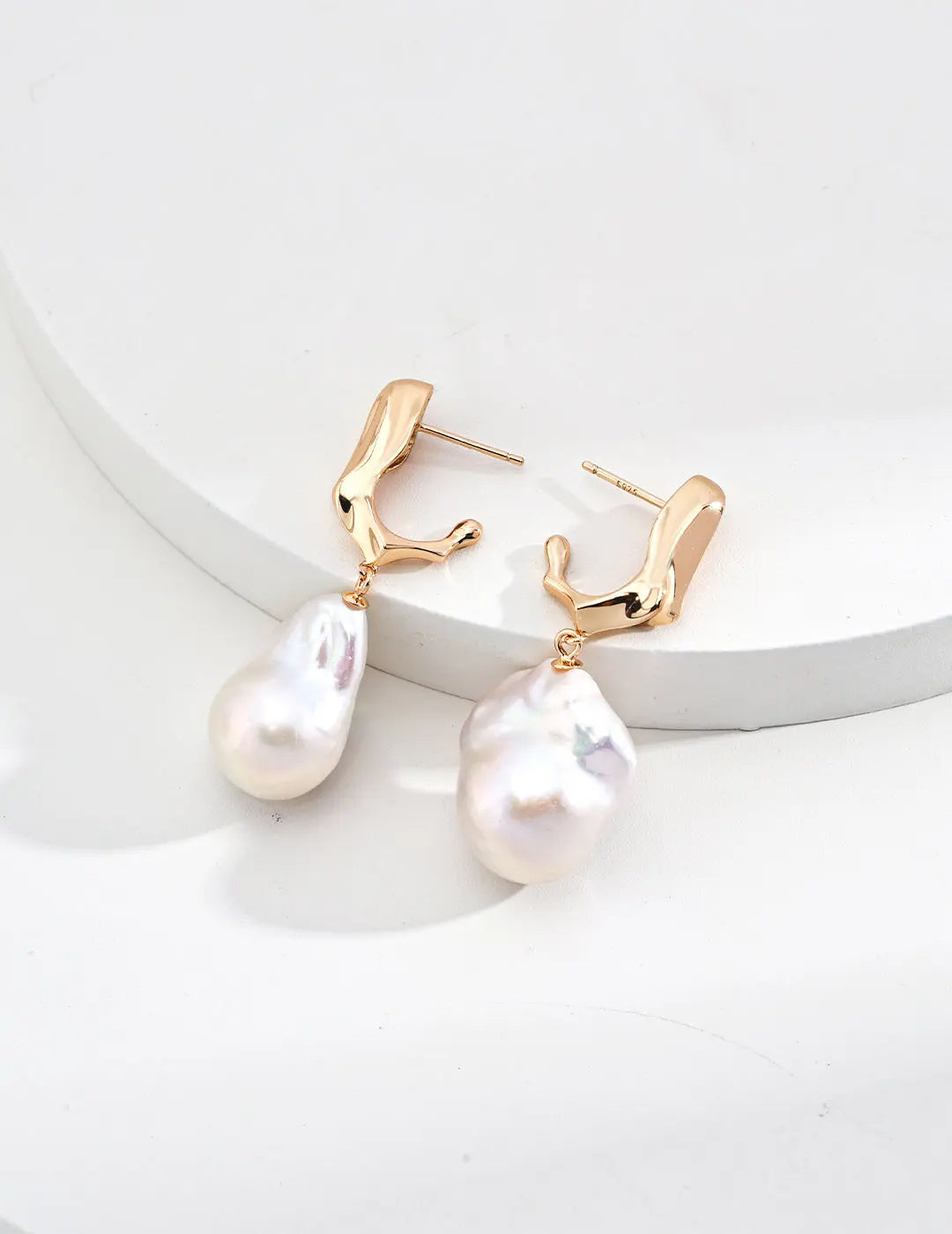Freshwater Baroque Pearl Organic Drop Earrings 925 Silver Vintage Gold 4cm Irregular Beauty Pearl