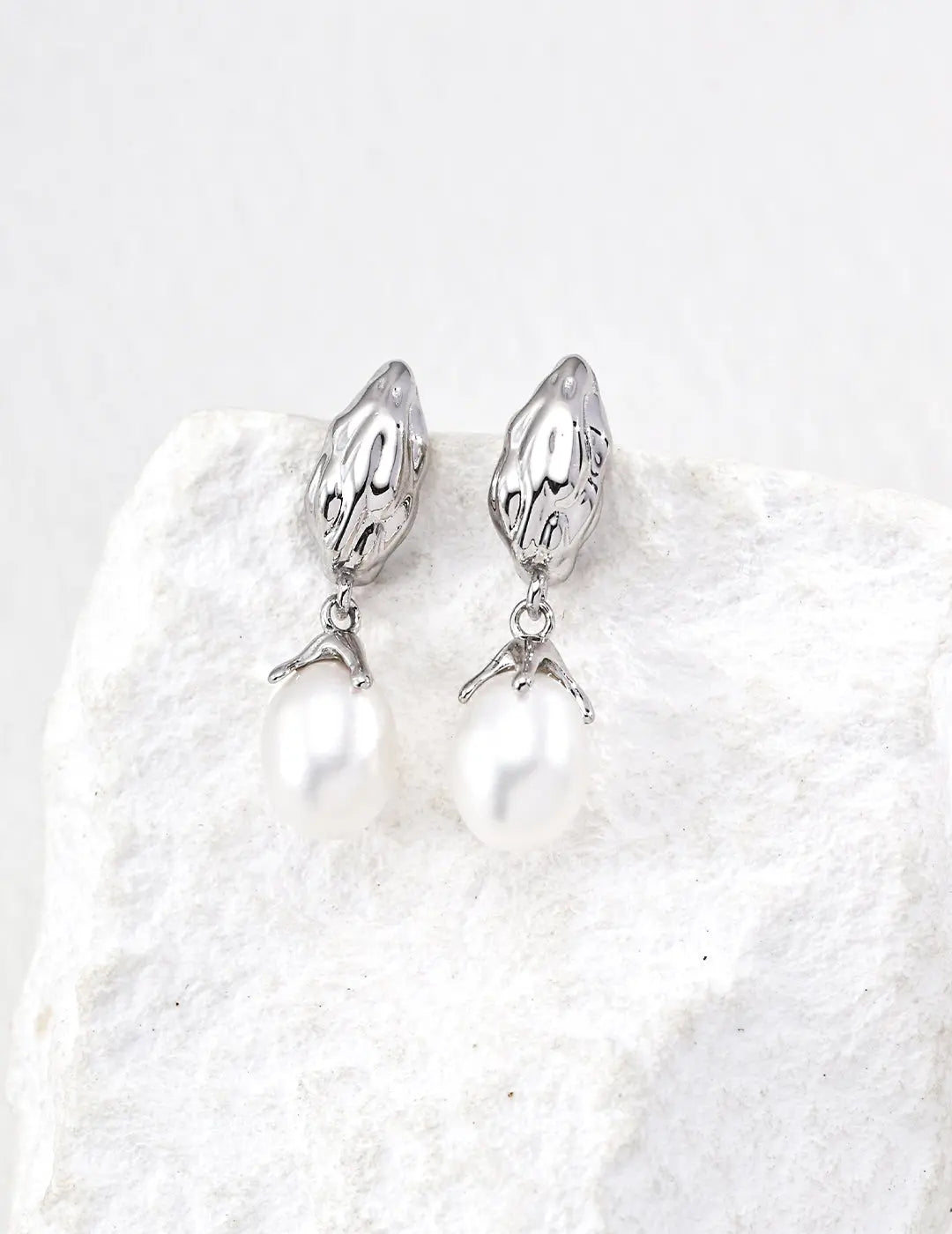 Freshwater Pearl Molten Gold Drop Earrings 925 Silver Sculptural Irregular Beauty Pearl