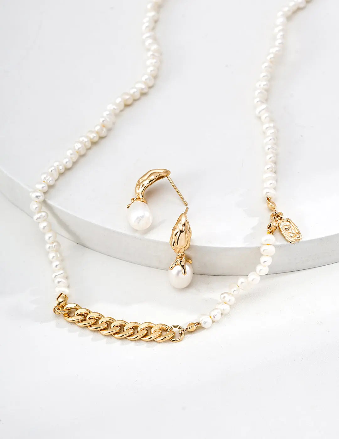 Freshwater Pearl Molten Gold Drop Earrings 925 Silver Sculptural Irregular Beauty Pearl