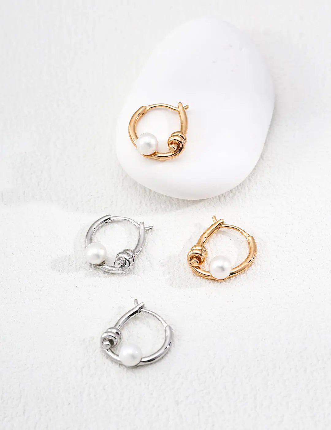 Freshwater Pearl Knot Wrap Hoop Earrings 925 Silver Minimalist 18mm Irregular Beauty Pearl