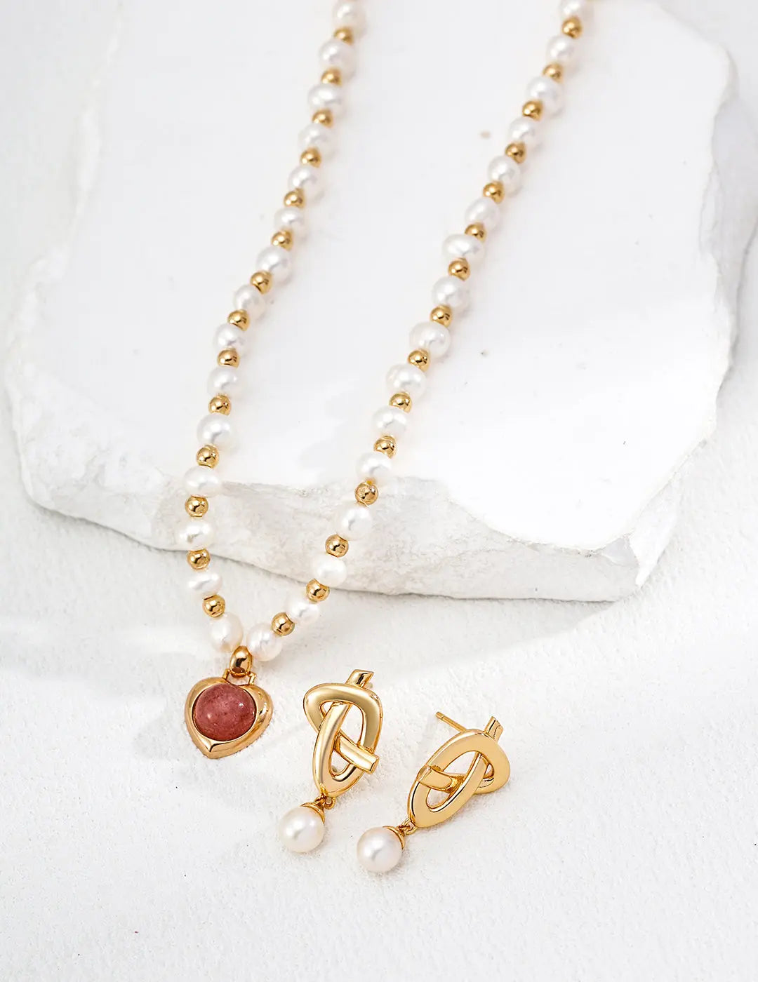 Freshwater Pearl Interlocking Knot Drop Stud Earrings 925 Silver Gold 25mm Irregular Beauty Pearl