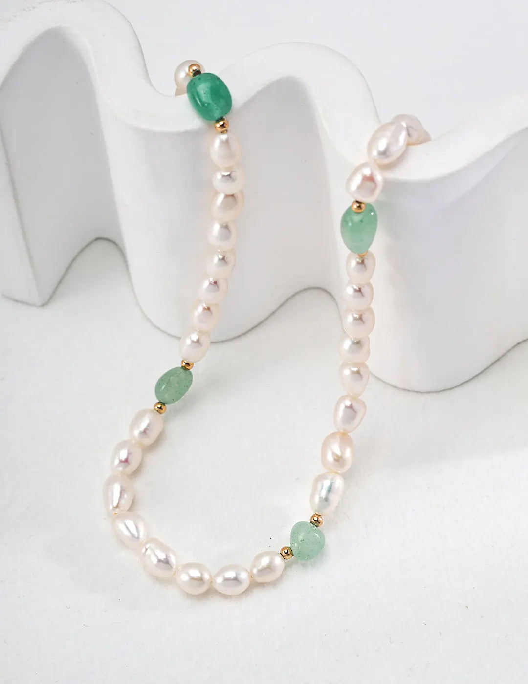 S925 Silver Freshwater Pearl Green Aventurine Necklace Vintage Gold Irregular Beauty Pearl