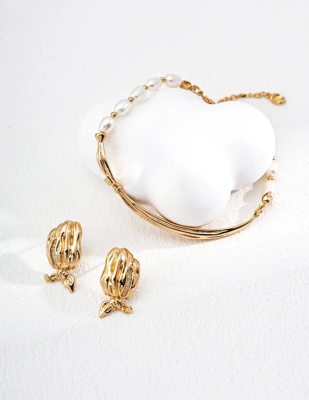 Freshwater Pearl Bow Ribbon Bracelet 925 Silver Rose Gold 16cm Irregular Beauty Pearl