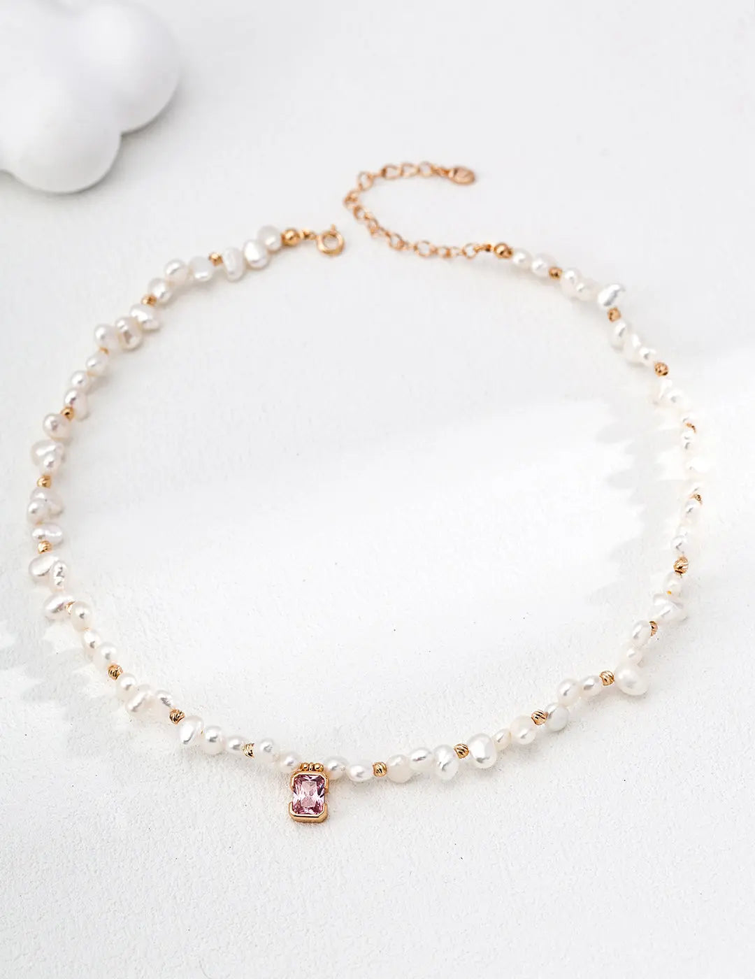 Freshwater Pearl Pink CZ Cushion Drop Necklace 925 Silver Rose Gold 38cm Irregular Beauty Pearl