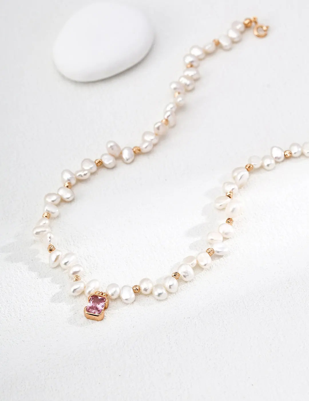 Freshwater Pearl Pink CZ Cushion Drop Necklace 925 Silver Rose Gold 38cm Irregular Beauty Pearl
