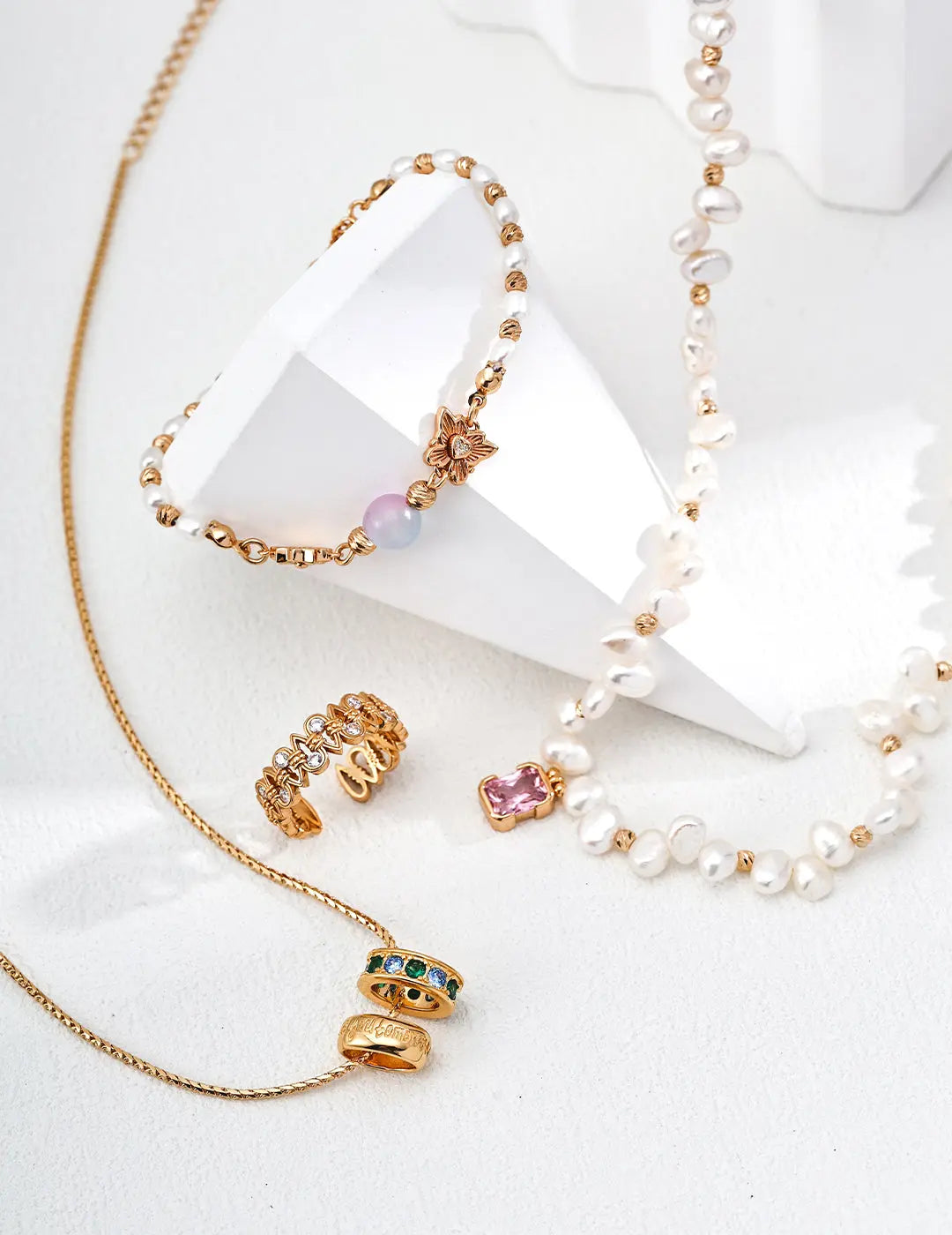 Freshwater Pearl Flower Cat's Eye Bead Bracelet 925 Silver Rose Gold CZ Irregular Beauty Pearl