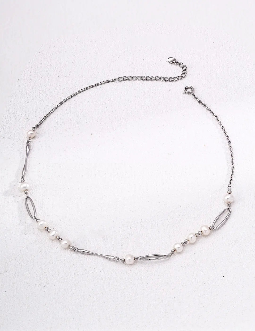 Freshwater Pearl Open Oval Link Station Necklace 925 Silver Gold 38cm Irregular Beauty Pearl