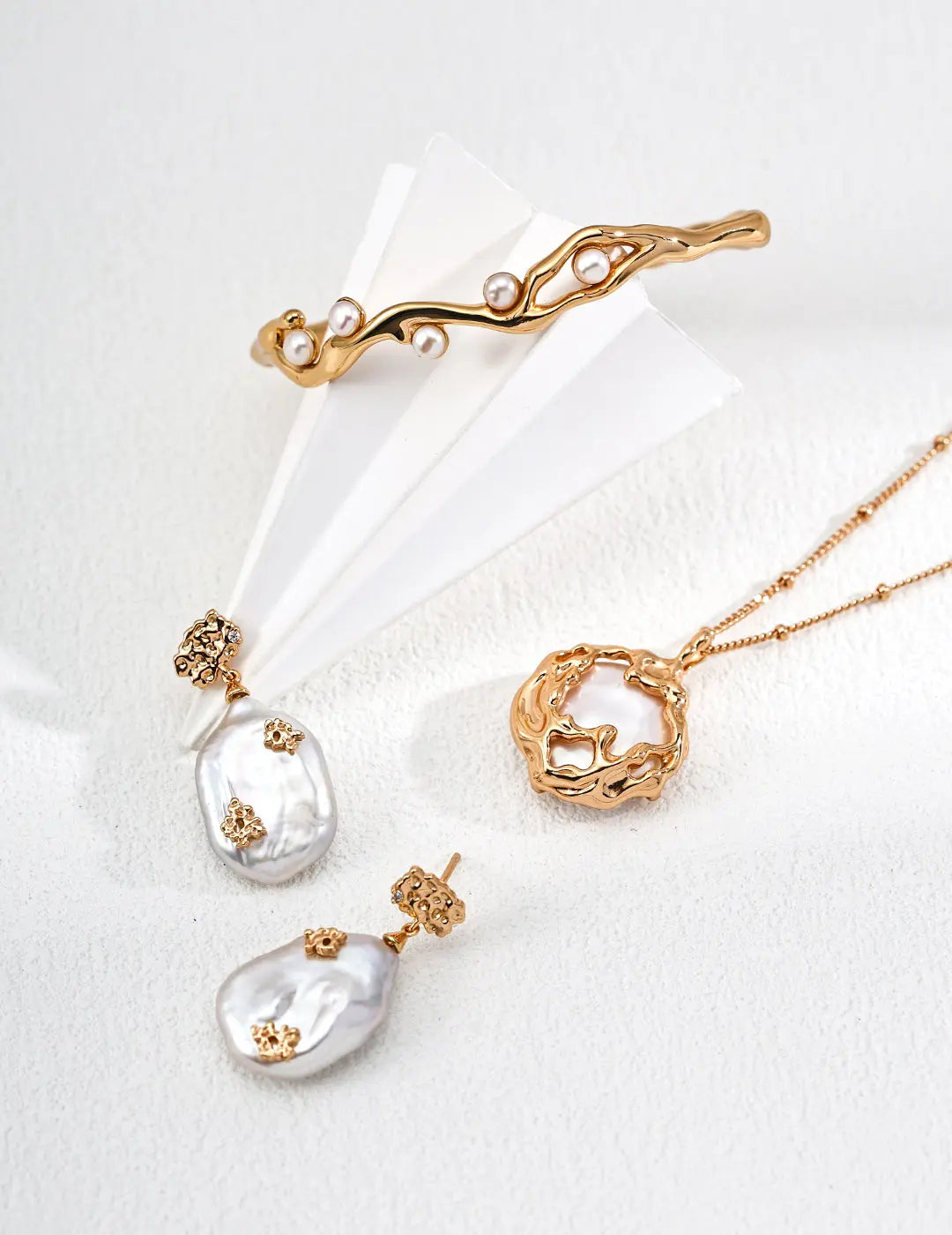 Freshwater Baroque Pearl Vintage Gold CZ Drop Earrings 925 Silver Irregular Beauty Pearl