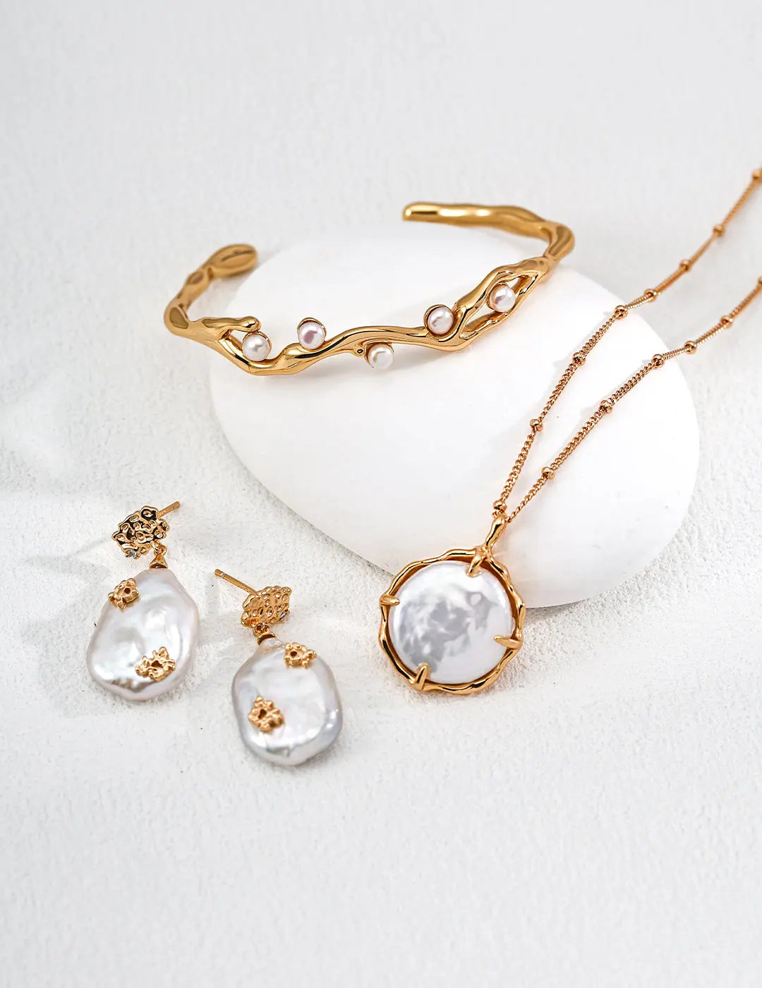 Freshwater Baroque Pearl Vintage Gold CZ Drop Earrings 925 Silver Irregular Beauty Pearl