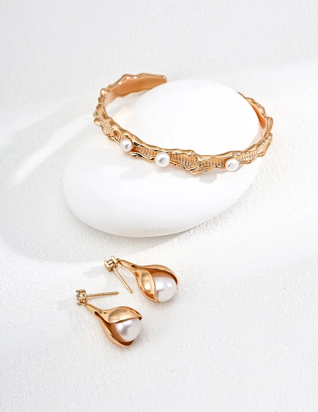 Freshwater Pearl Calla Lily CZ Drop Earrings 925 Silver Gold 3cm Irregular Beauty Pearl