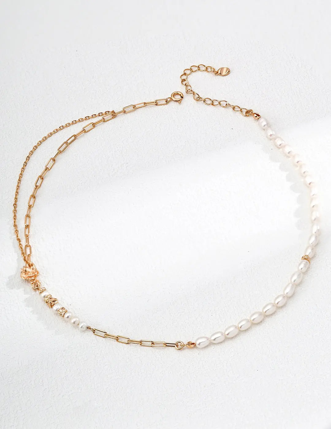 Freshwater Pearl Half Chain Rose Knot Necklace 925 Silver Gold 38cm Irregular Beauty Pearl
