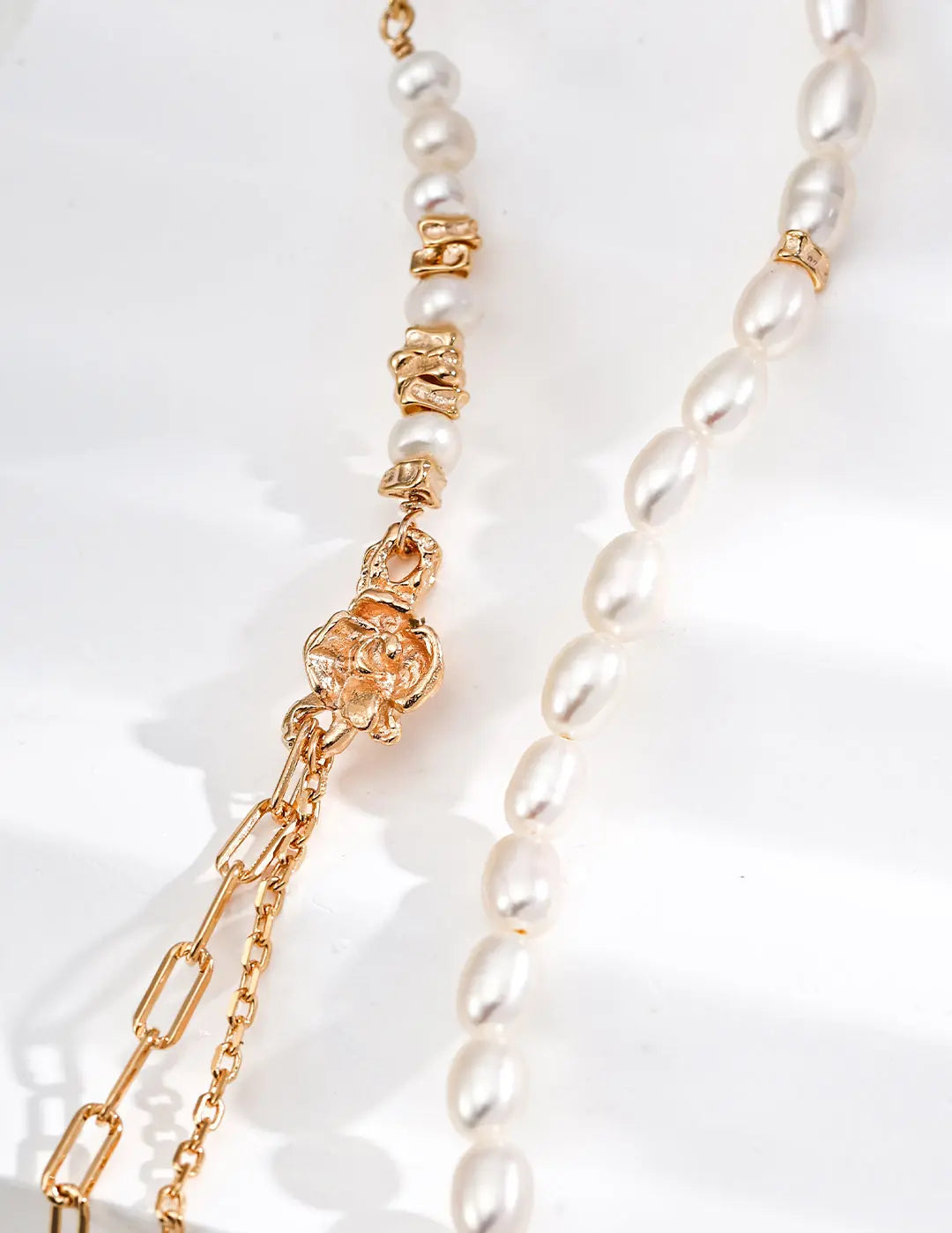 Freshwater Pearl Half Chain Rose Knot Necklace 925 Silver Gold 38cm Irregular Beauty Pearl