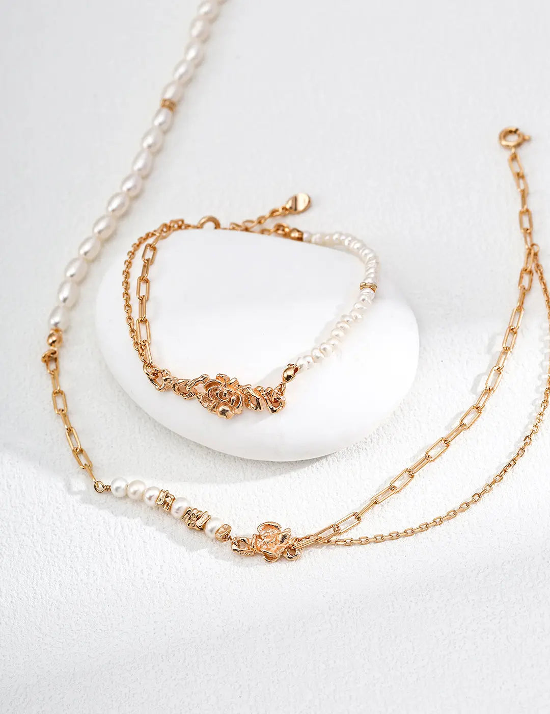 Freshwater Pearl Rose Thorn Bracelet 925 Silver Vintage Gold 16cm Irregular Beauty Pearl
