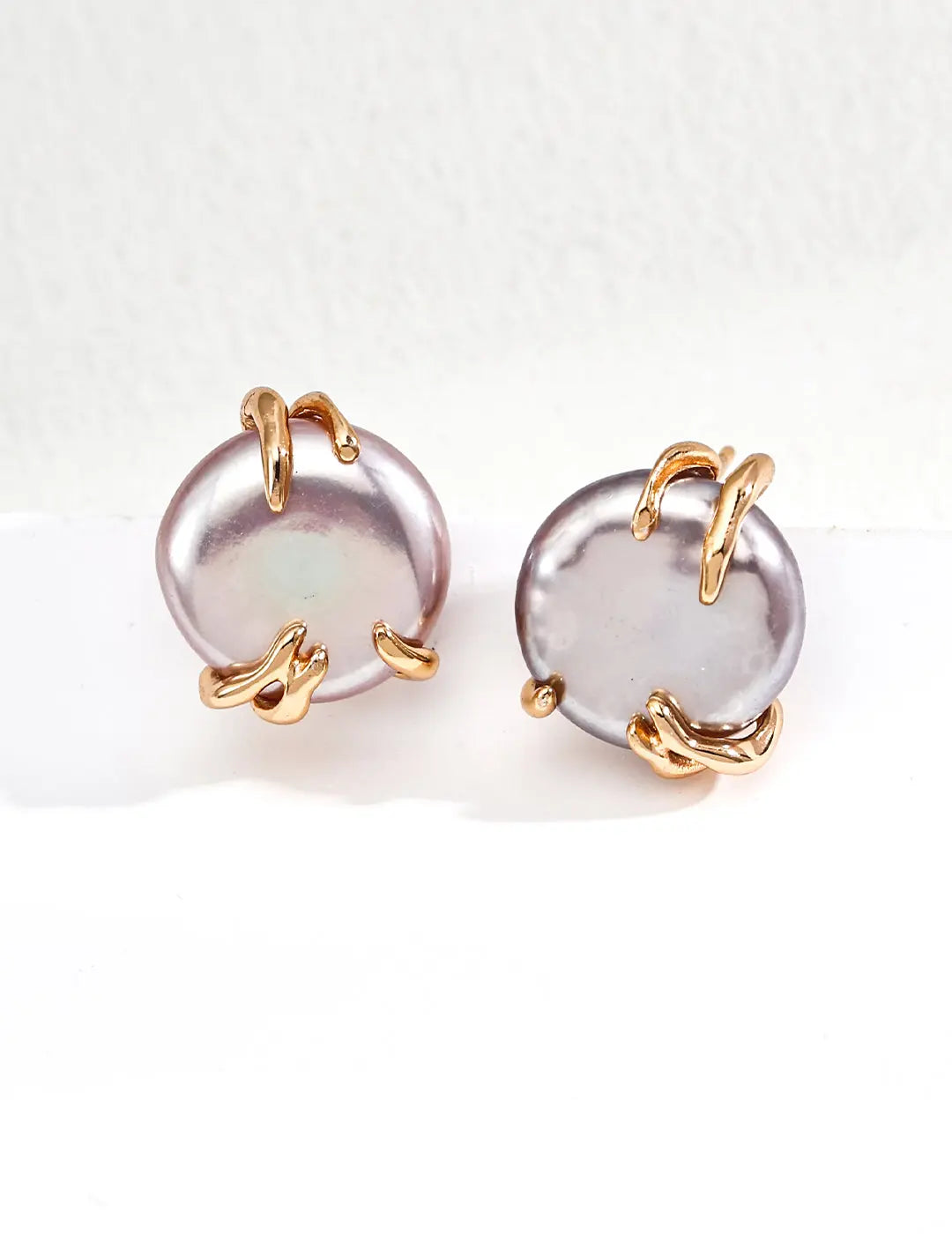 Freshwater Grey Pearl Claw Stud Earrings 925 Silver Rose Gold 1.5cm Irregular Beauty Pearl