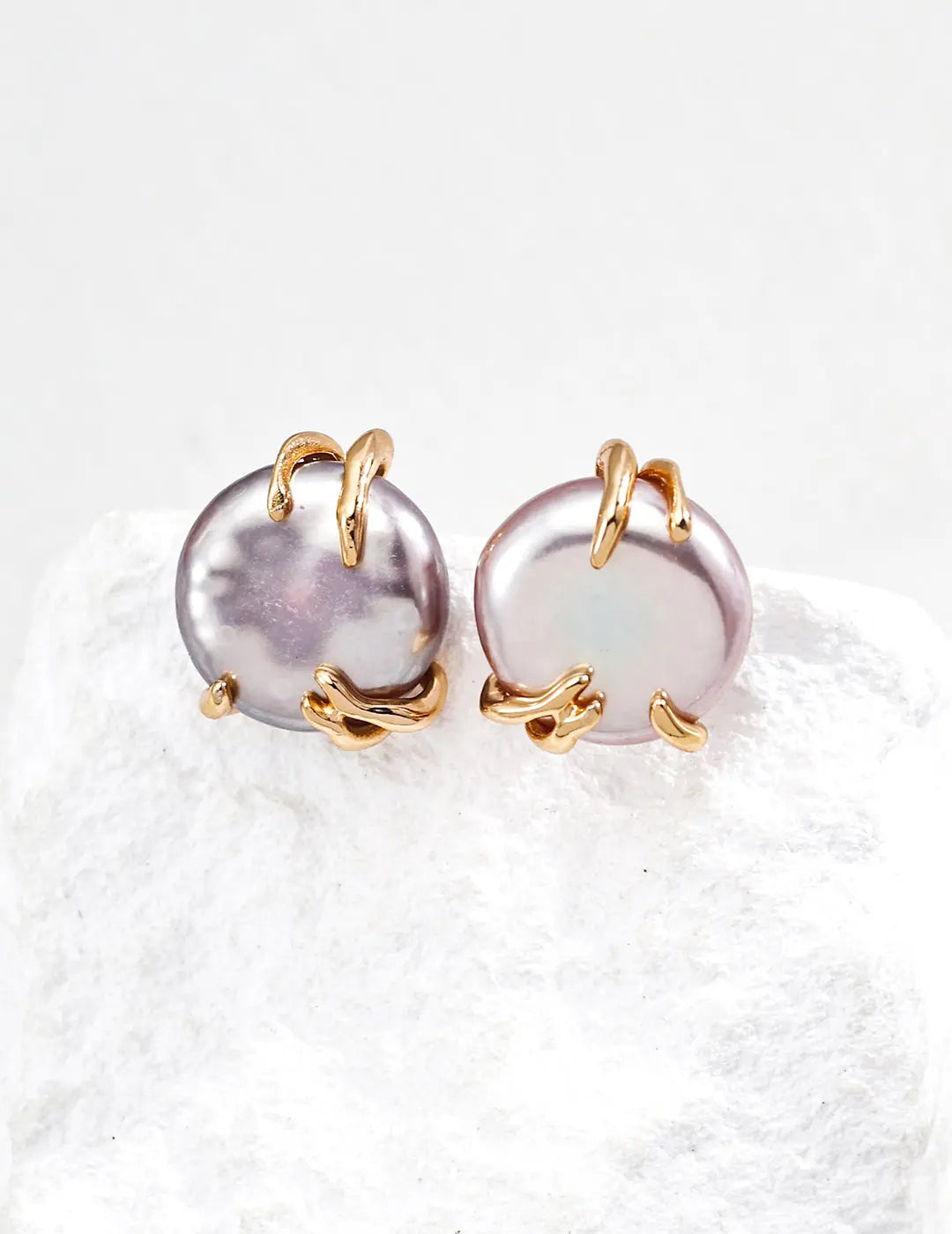 Freshwater Grey Pearl Claw Stud Earrings 925 Silver Rose Gold 1.5cm Irregular Beauty Pearl