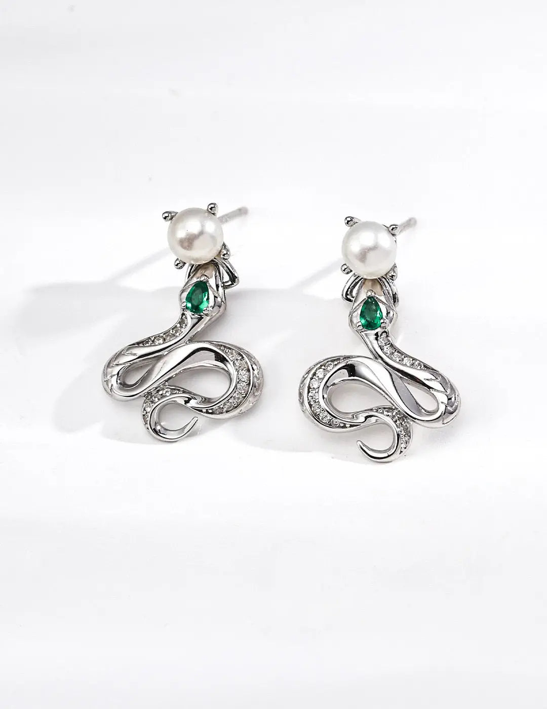 Freshwater Pearl Snake Drop Earrings 925 Silver Vintage Gold CZ Irregular Beauty Pearl
