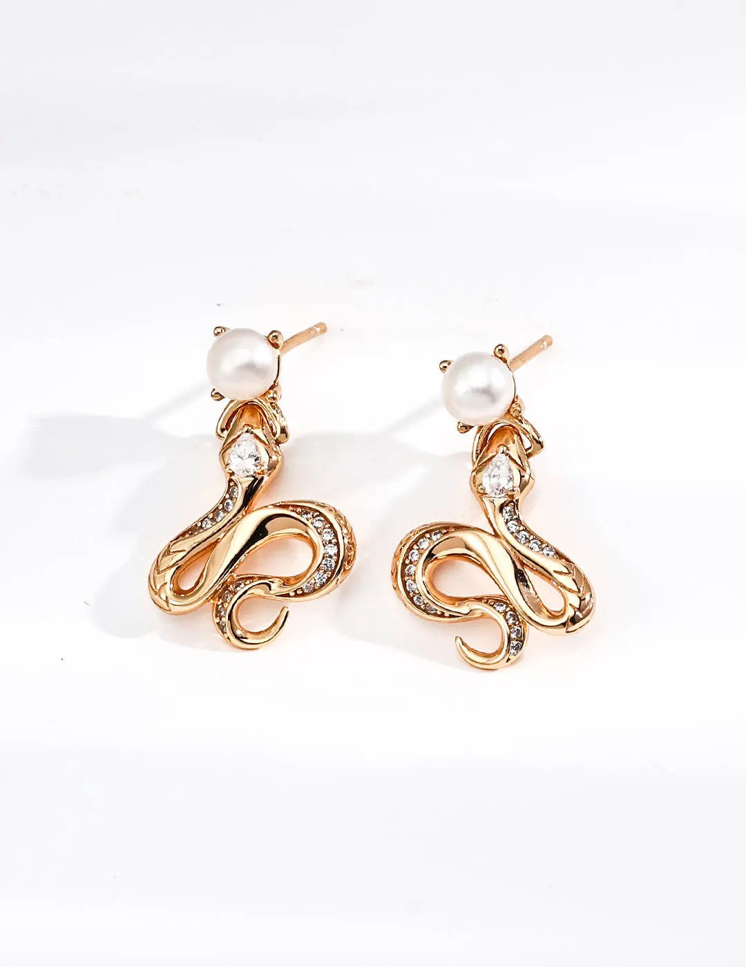 Freshwater Pearl Snake Drop Earrings 925 Silver Vintage Gold CZ Irregular Beauty Pearl