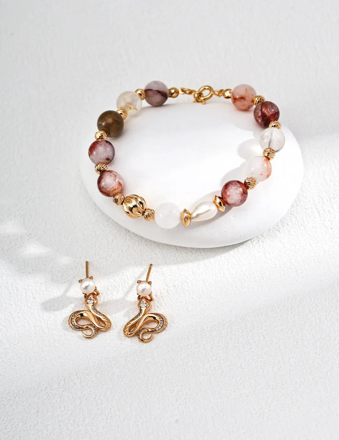 Freshwater Pearl Snake Drop Earrings 925 Silver Vintage Gold CZ Irregular Beauty Pearl