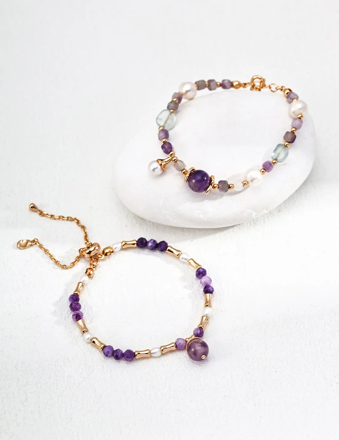 Freshwater Pearl Amethyst Bead Bracelet 925 Silver Vintage Gold 16cm Irregular Beauty Pearl